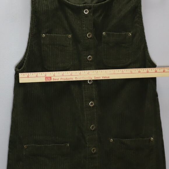 Erika Olive Corduroy Button Front Jumper Dress Pockets Size M - Picture 3 of 4